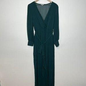Baltic Born Celine Maxi Dress Hunter Green Belted Size XL Lined Chiffon